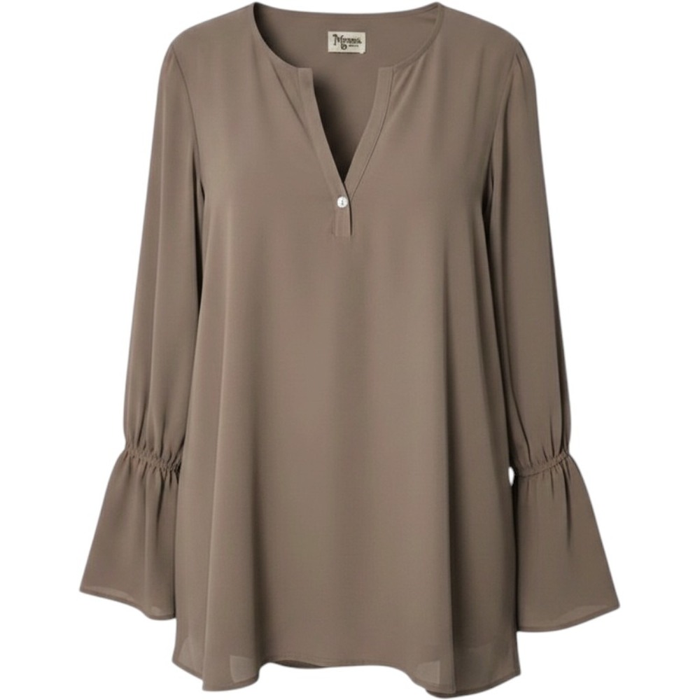 Show Me Your Mumu - Taupe Chiffon Long Sleeve Blouse Size Small